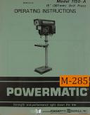 Powermatic Houdaille 1150-A, Vetical Drill Press, Operations Manual 1979